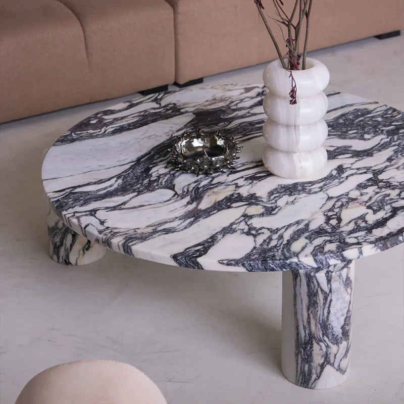 Modern Luxury Calacatta Viola Coffee Table Round Marble Top Three Cylinder Legs Modern Living Room Center Table - Image 5