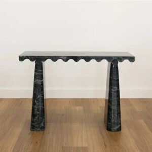 Dream Home High Conversion Dark Emperador Marble Entry Table Symmetric Slanted Trapezoid Leg Wavy Trim Luxury Home Plinth