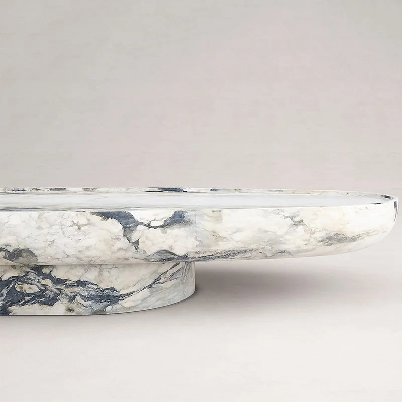 Unique Vein Marble Coffee Table Elliptic Thick Stone Tabletop Integrated Pedestal Coffee Table Dream Home - Image 4