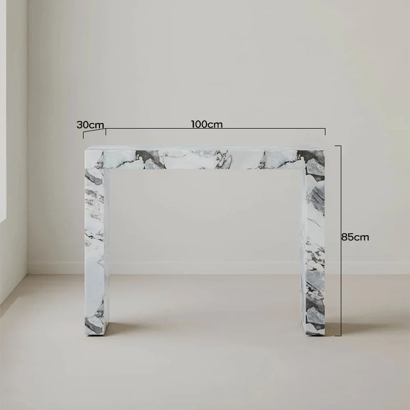 Dream Home Bold Veined Calacatta Marble Console Table All In One U Shaped Thick Slab Minimalist Luxury Entrance Decor Table - Image 6
