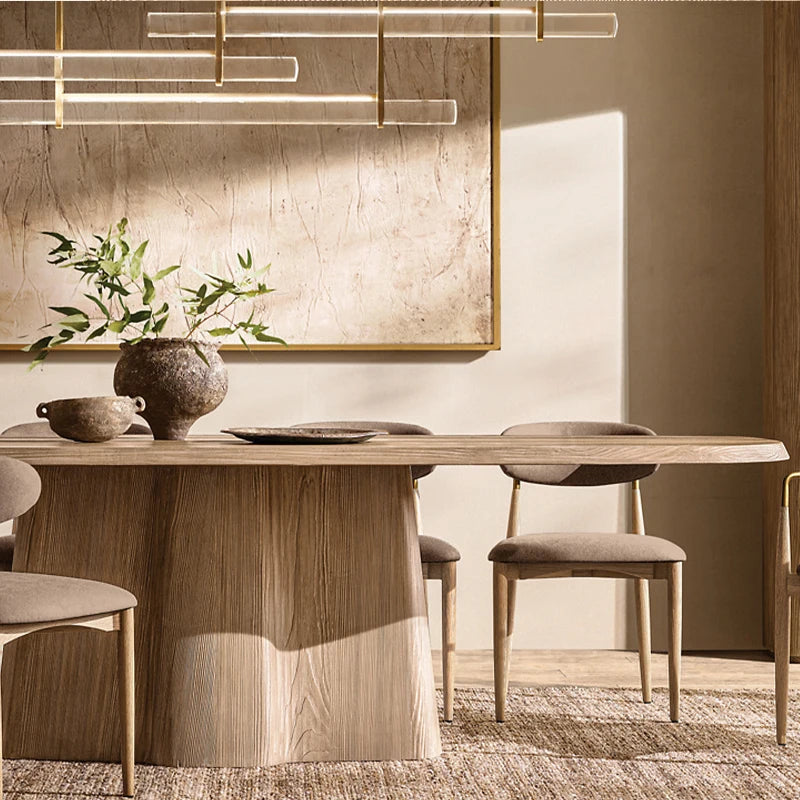 Dream Home Solid Oak Dining Table Monolithic Flared Pedestal Base Organic Rectangle Top Wabi Sabi Home Dining Furniture - Image 5