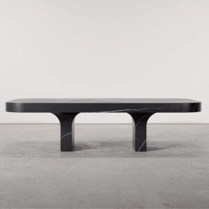 Natural Vein Marble Coffee Table Rectangular Rounded Edge Arch Base Stone Center Table Premium Modern Living Room Furniture