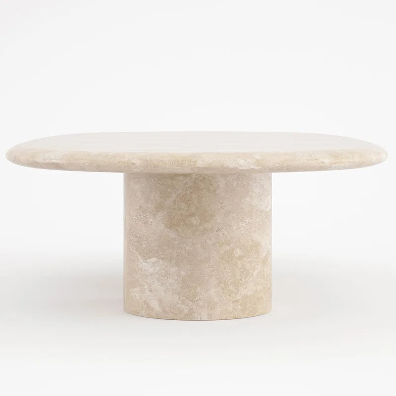 Beige Travertine Marble Coffee Table Ellipse Slab Twin Separate Cylinder Legs Natural Stone Sofa Coffee Table Dream Home - Image 5