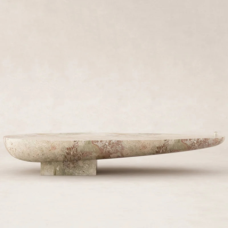 Pink Green Maeble Terrazzo Coffee Table Streamlined Teardrop Bowl Form Single Block Base Wabi Living Room Table Dream Home - Image 7
