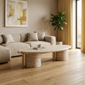 Dream Home Popular Split Twin Cylinder Stone Coffee Table Polished Travertine Marble Texture For Residential Living Room Decor