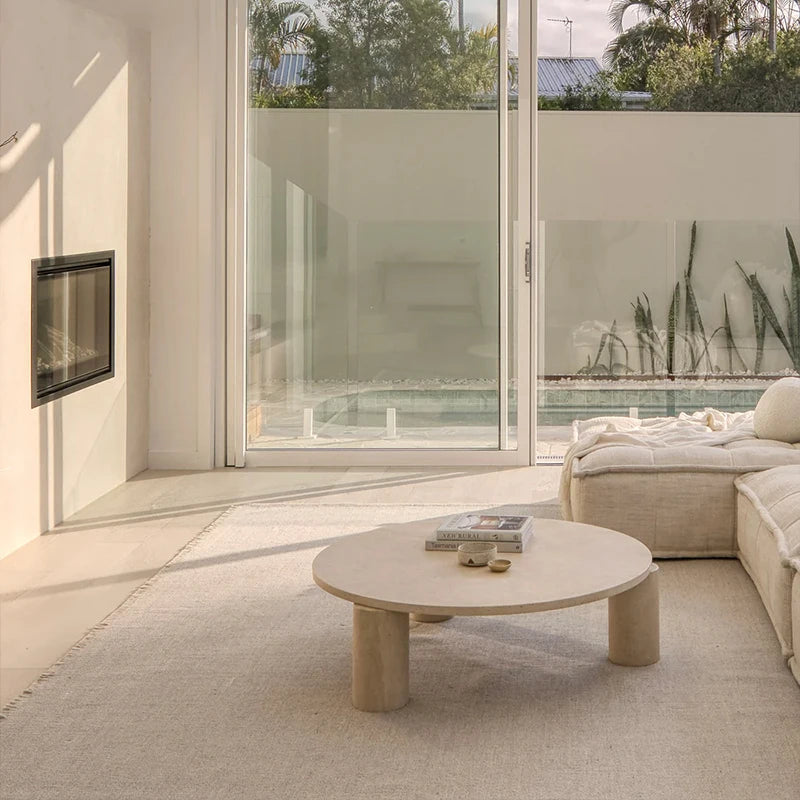 Luxury Natural Travertine Marble Coffee Table Round Stone Tabletop Tri Pillar Base Elegant Villa Living Room Furniture - Image 5