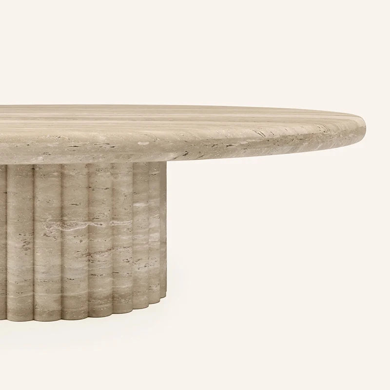 Dream Home Premium Sculptural Ribbed Base Coffee Table Large Round Marble Top Rustic Natural Stone Living Room Table - Image 2