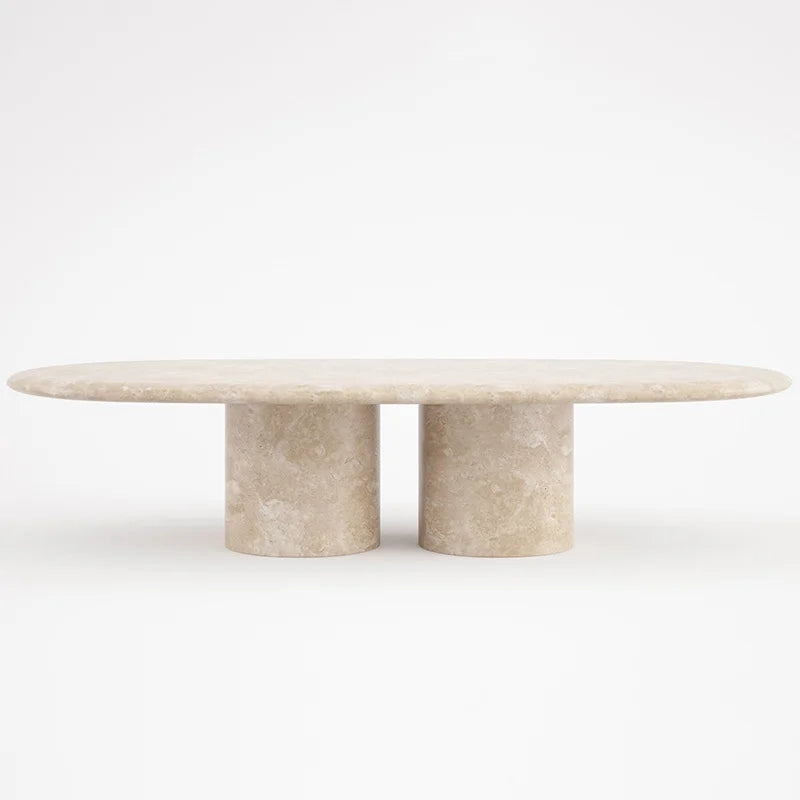 Beige Travertine Marble Coffee Table Ellipse Slab Twin Separate Cylinder Legs Natural Stone Sofa Coffee Table Dream Home - Image 7