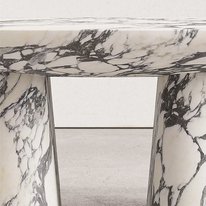 Dream Home Two Tapered Support Marble CoffeeTable Wide Curved Oval Top Modern Stone Hallway Side Display Furniture - Image 4