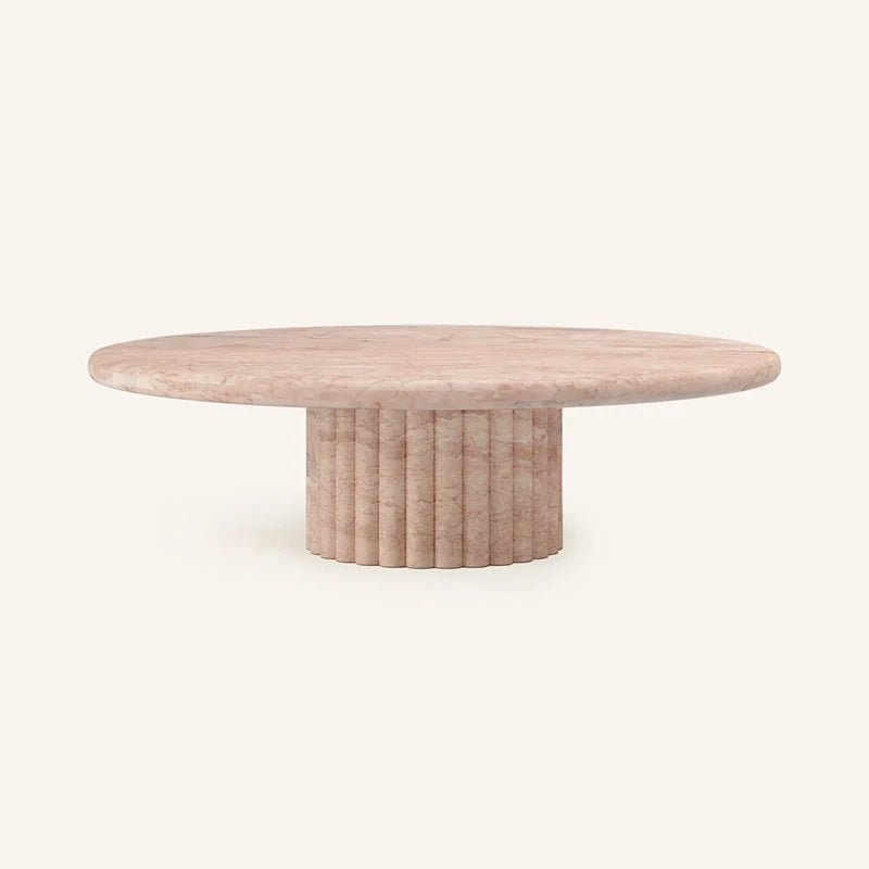 Dream Home Premium Sculptural Ribbed Base Coffee Table Large Round Marble Top Rustic Natural Stone Living Room Table - Image 10