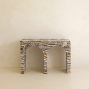 Dream Home Unique Twin Hollow Arch Marble Hall Desk Contrast Grey Brown Band Vein Hand Polished Natural Marble Furnishing