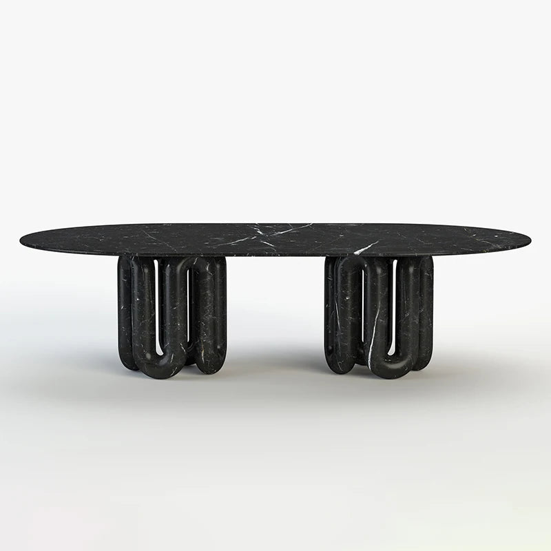 Dream Home Nero Marquina Marble Dining Table Oval Racetrack Top With Dual Sets of Wave Tube Legs Luxury Modern Dining Table - Image 7