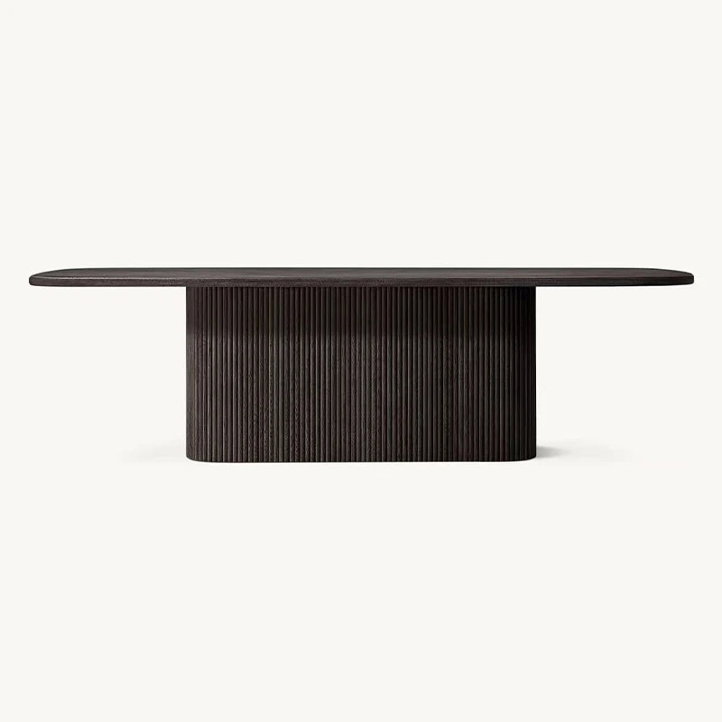 Dream Home Weathered Natural Oak Dining Table Full Length Fluted Solid Base Organic Racetrack Top High End Interior Dining Table - Image 9