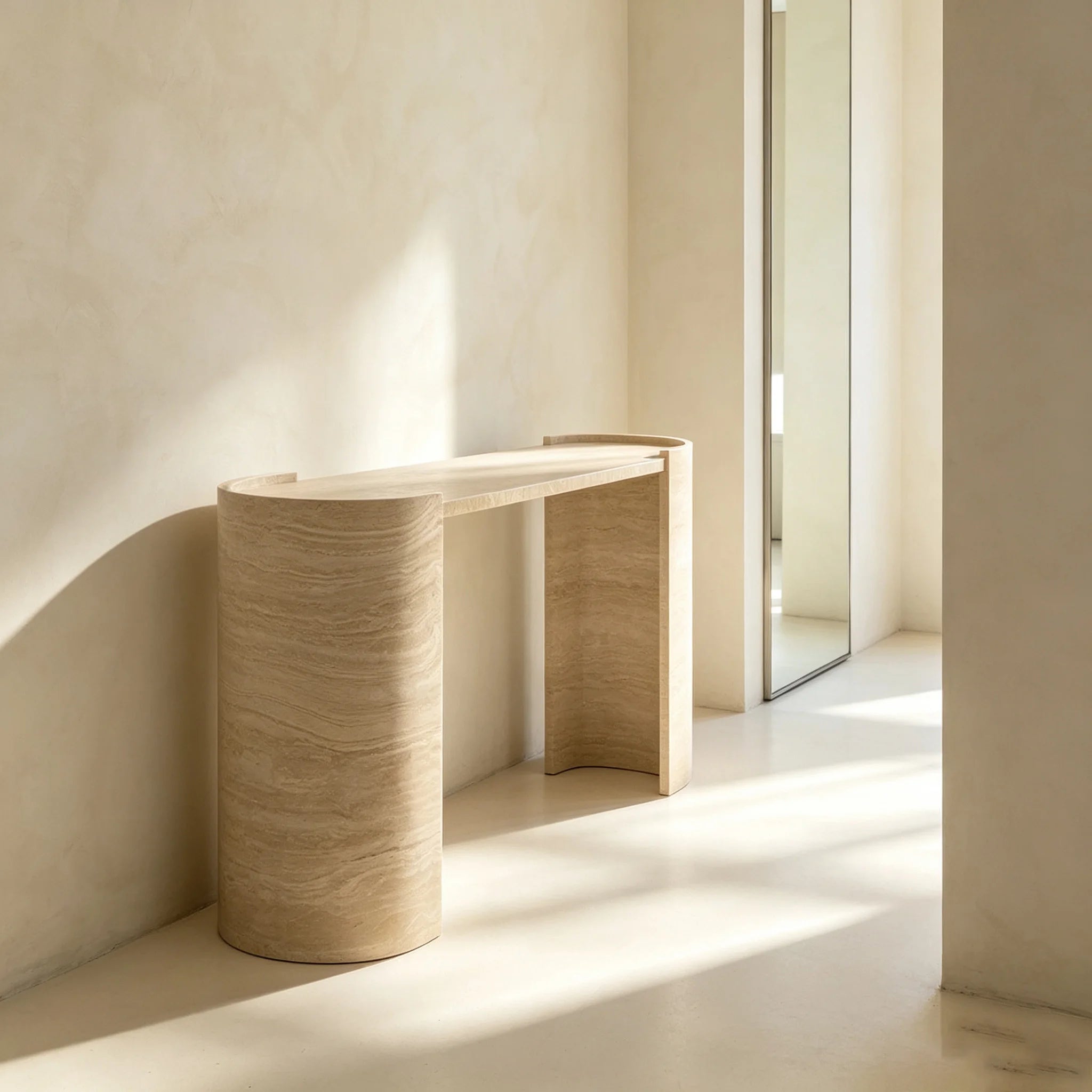 Dream Home Top Selling U Curve Frame Marble Entry Console Twin Integrated Curved Leg Warm Beige Porous Stone Accent Stand - Image 6