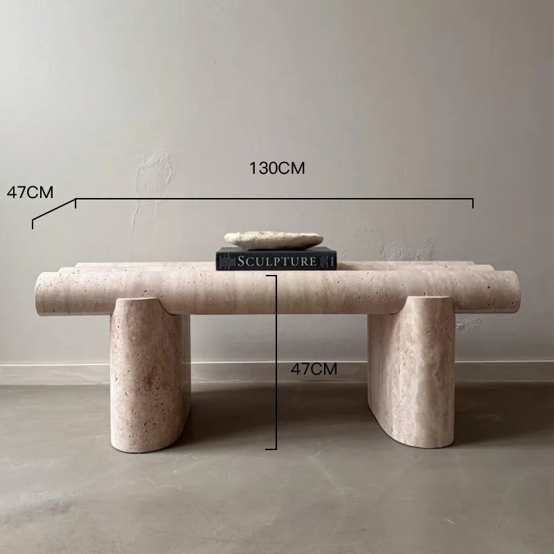 Dream Home Premium Stacked Cylinder Marble Coffee Table Hand Carved Travertine Neutral Tone Lounge Table - Image 6
