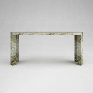 Dream Home Raw Green Veined Marble Console Table Pair Split Curved Thick Leg Organic Oval Edge Luxury Entrance Decor Table
