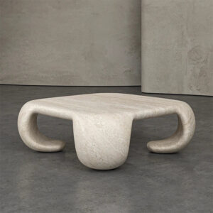 Organic Sculptural Travertine Coffee Table Modern Bold Curved Leg Natural Stone Livingroom Bedroom Hotel Furniture Decor