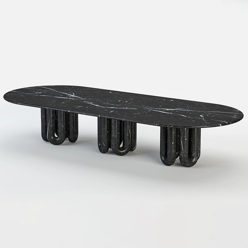 Dream Home Nero Marquina Marble Dining Table Oval Racetrack Top With Three Sets of Wave Tube Legs Luxury Modern Dining Table - Image 2