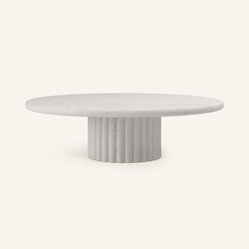 Dream Home Premium Sculptural Ribbed Base Coffee Table Large Round Marble Top Rustic Natural Stone Living Room Table - Image 12