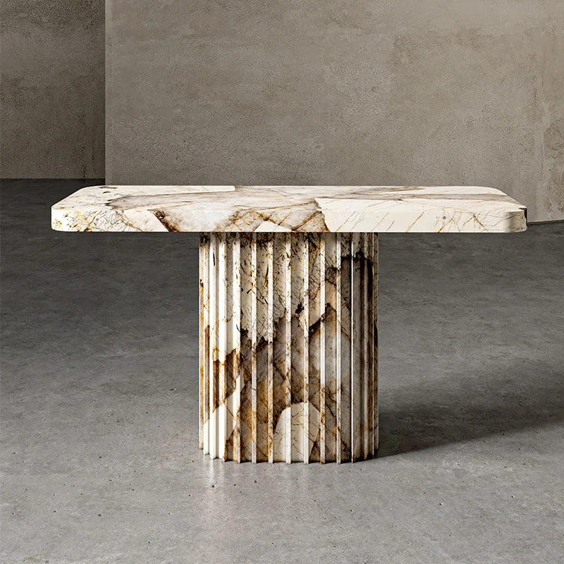 Dream Home Solid Marble Console Table Grooved Cylindrical Pedestal Base Unique Stone Hall Console For High end Residential Decor - Image 11