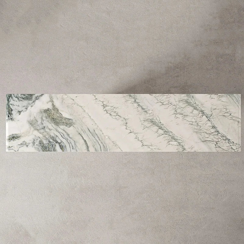 Green Vein Marble Console Table Rectangular Floating Overhang Top Wavy Sculpted Stone Leg Entryway Console Desk Dream Home - Image 5