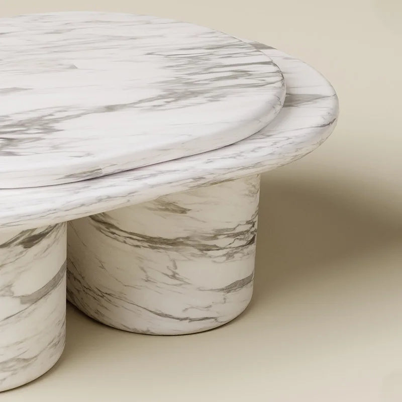 Arabescato Marble Nesting Coffee Table Cylinder Base Oval Overhanging Top Living Room Stone Center Table Dream Home - Image 4