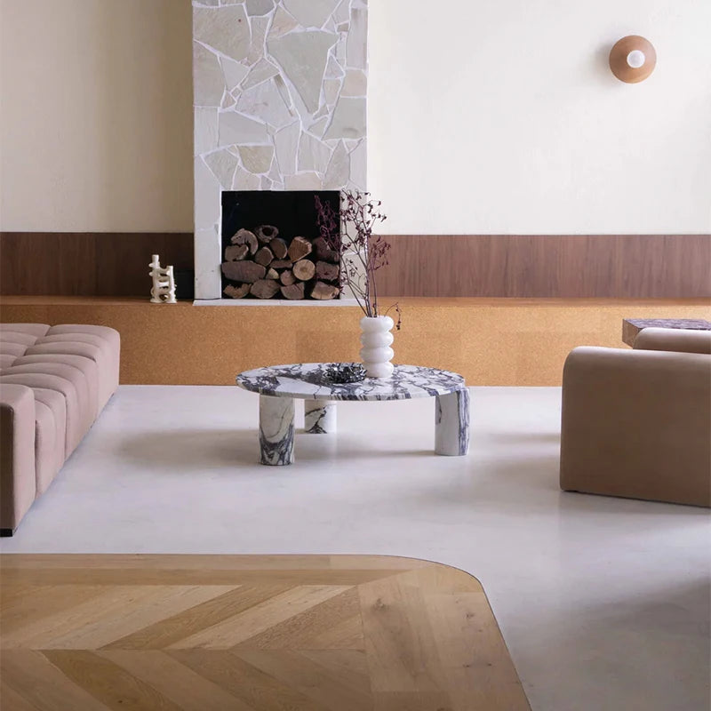 Modern Luxury Calacatta Viola Coffee Table Round Marble Top Three Cylinder Legs Modern Living Room Center Table