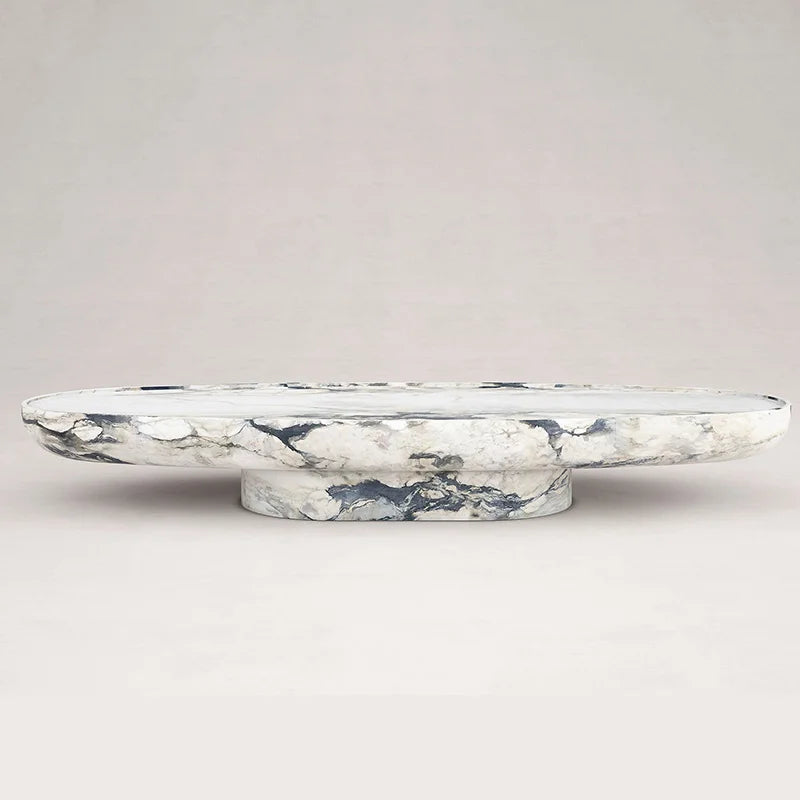 Unique Vein Marble Coffee Table Elliptic Thick Stone Tabletop Integrated Pedestal Coffee Table Dream Home - Image 7