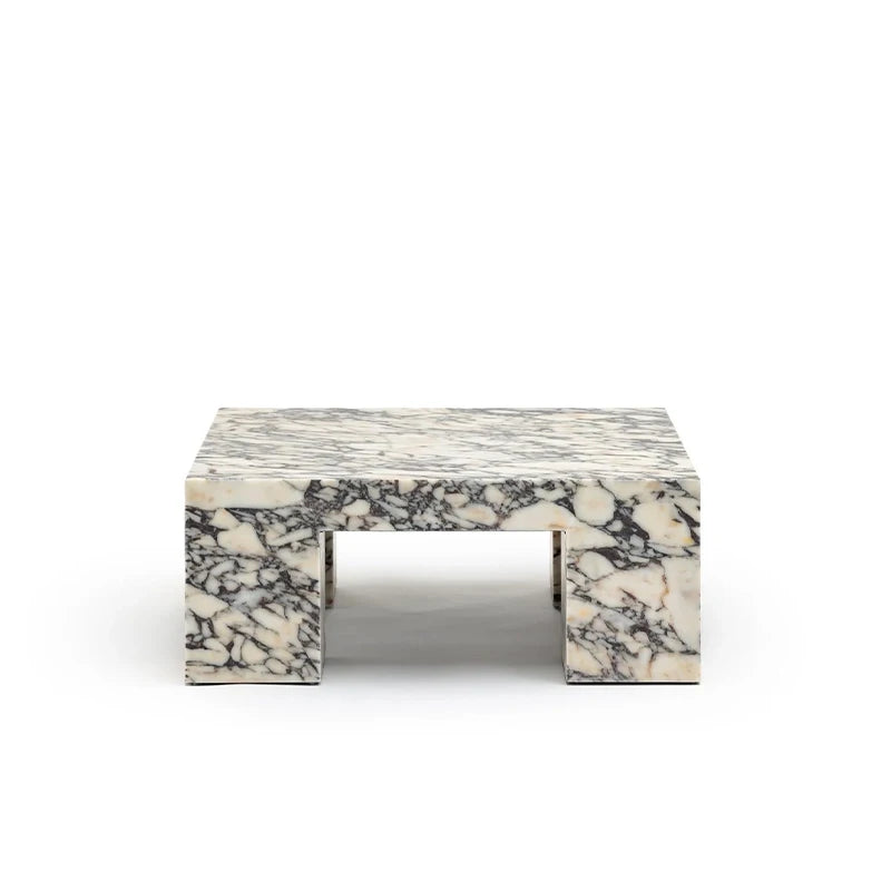 Dream Home Unique Quad Open Slot Square Marble Tea Desk Hand Carved Solid Breccia Marble Neutral Tone Large Family Center Stand - Image 7