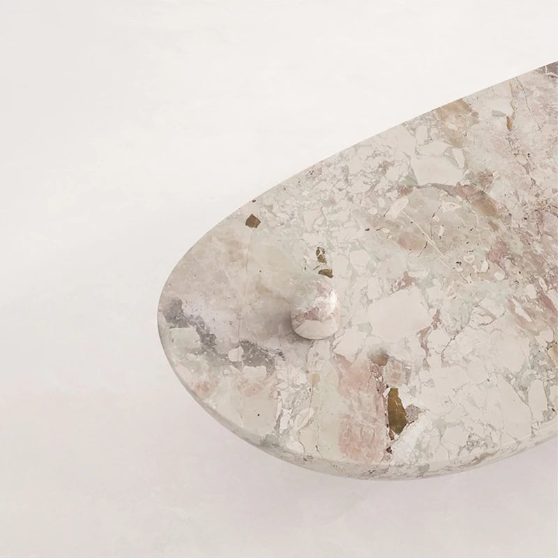 Breccia Marble Coffee Table Organic Bean Shape Irregular Curved Top Single Cylindrical Pedestal Modern Living Room Tea Table - Image 6