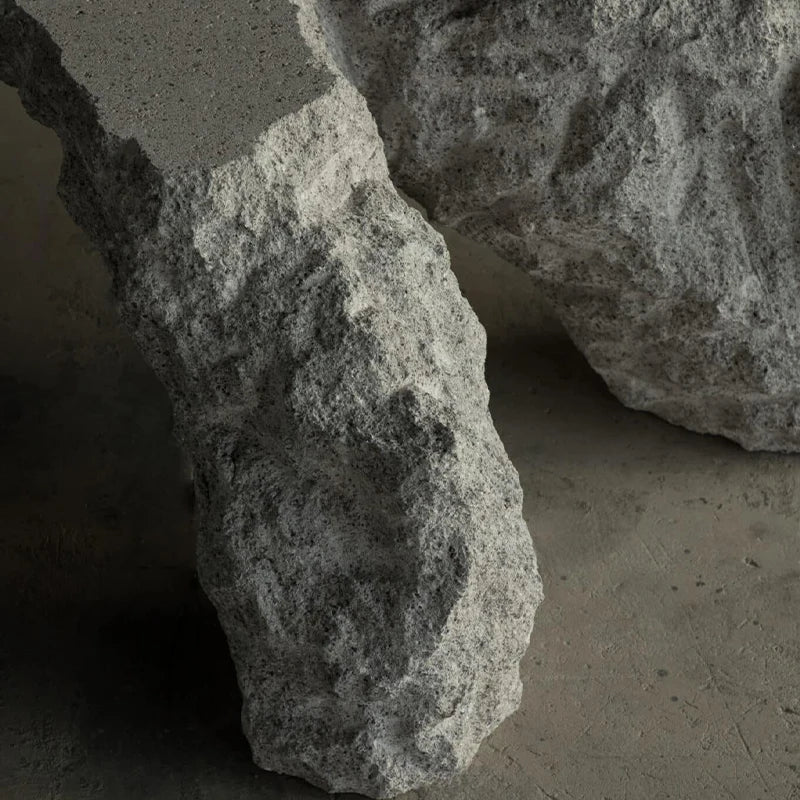 Luxury Modern Lava Rock Coffee Table Hand Carved Three Pillar Raw Rock Form Unique Rough Texture Villa Living Room Accent Table - Image 3