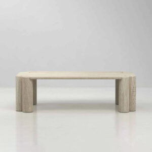 Dream Home Modern Travertine Coffee Table Geometric Twin Column Cluster Legs Minimalist Organic Home Living Room Furniture