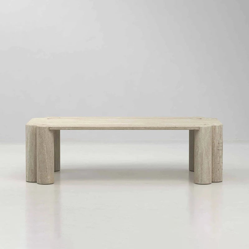 Dream Home Modern Travertine Coffee Table Geometric Twin Column Cluster Legs Minimalist Organic Home Living Room Furniture
