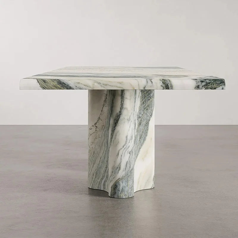 Modern Green Vein Marble Dining Table Rectangle Floating Top Wavy Stone Base Luxury Dining Furniture Dream Home - Image 5