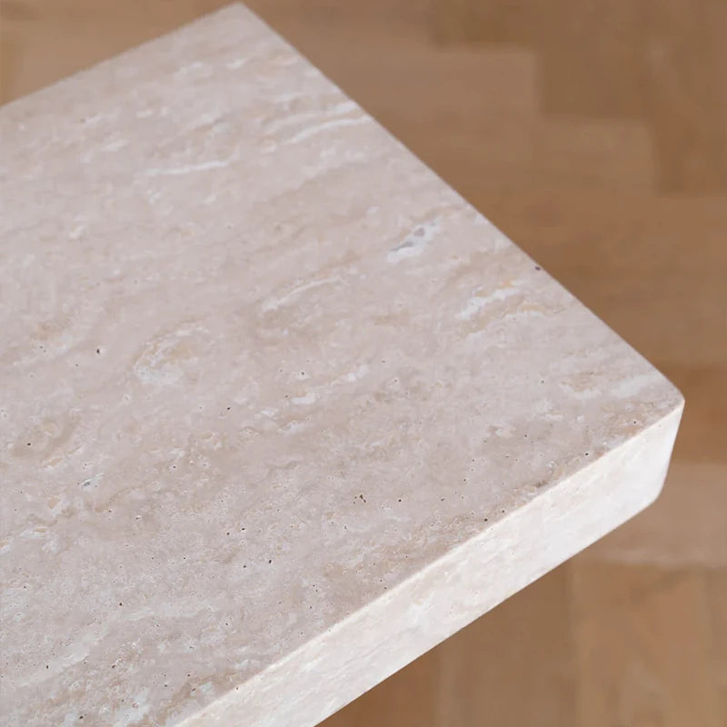Modern Luxury Beige Travertine Console Table Slim Floating Long Tabletop Solid Square Pedestal Elegant Villa Entry Accent Table - Image 6