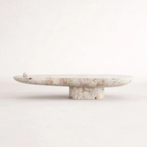 Breccia Marble Coffee Table Organic Bean Shape Irregular Curved Top Single Cylindrical Pedestal Modern Living Room Tea Table