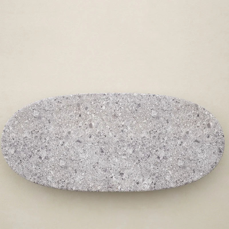 Grey Terrazzo Marble Coffee Table Low Profile Concave Oval Stone Tea Table Designer Villa Decor Center Desk Dream Home - Image 3