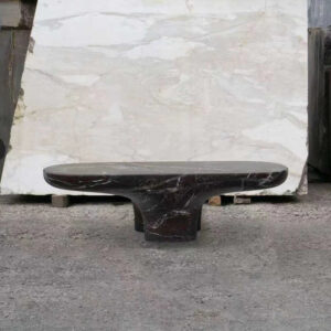 Dream Home Monolithic Flared Wing Coffee Table Rounded Bean Marble Slab Twin Thick Column Sculpture Living Room Furniture