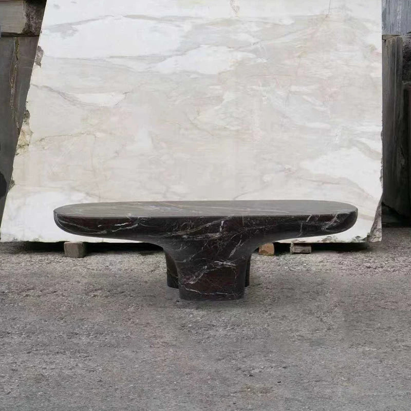 Dream Home Monolithic Flared Wing Coffee Table Rounded Bean Marble Slab Twin Thick Column Sculpture Living Room Furniture