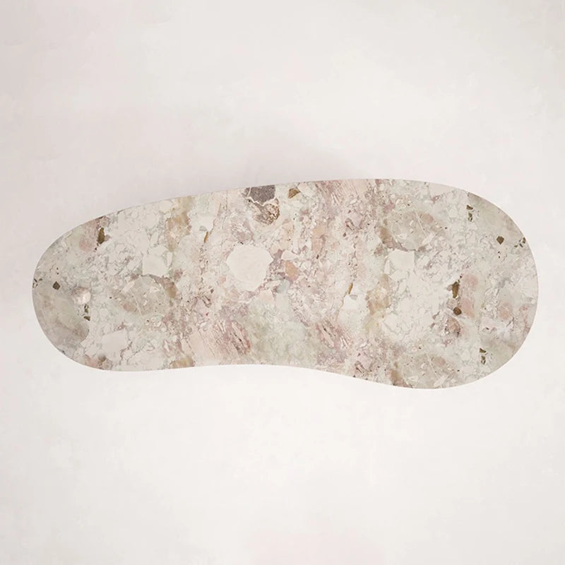 Breccia Marble Coffee Table Organic Bean Shape Irregular Curved Top Single Cylindrical Pedestal Modern Living Room Tea Table - Image 5