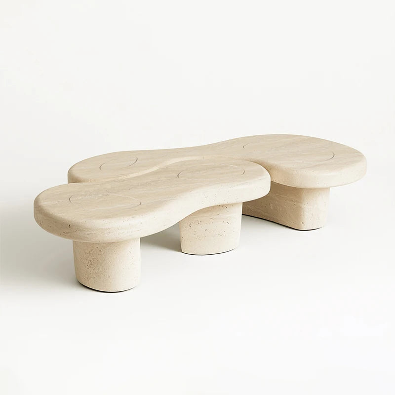 Natural Travertine Interlocking Cloud Coffee Table Multi Column Legs Wabi Sabi Living Room Center Table Dream Home