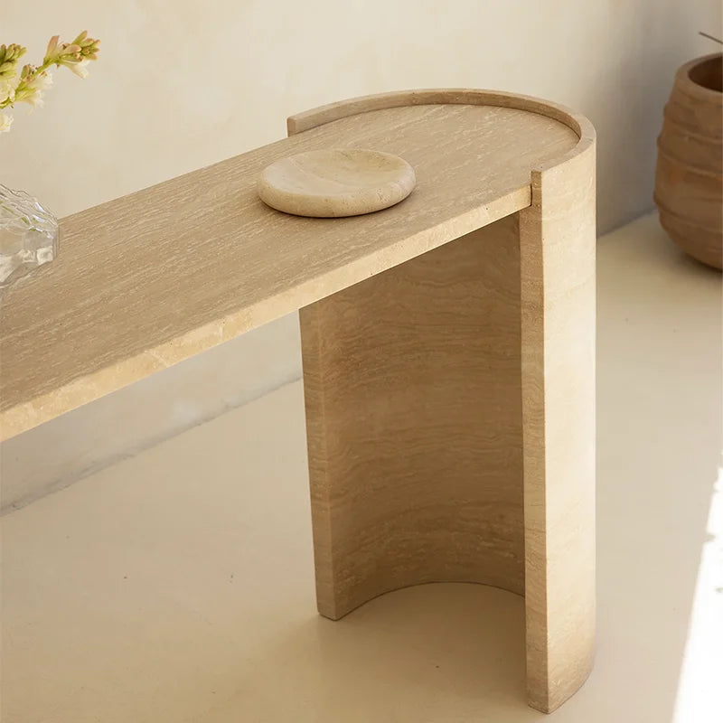 Dream Home Top Selling U Curve Frame Marble Entry Console Twin Integrated Curved Leg Warm Beige Porous Stone Accent Stand - Image 4