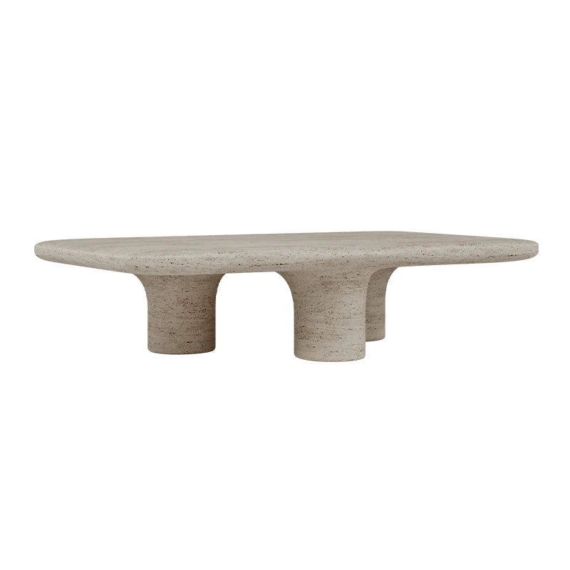 Dream Home Mesmerizing Three Flared Taper Leg Travertine Coffee Table Rounded Rectangle Top Wabi Living Room Center Table - Image 3