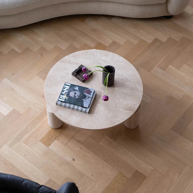 Luxury Natural Travertine Marble Coffee Table Round Stone Tabletop Tri Pillar Base Elegant Villa Living Room Furniture - Image 6