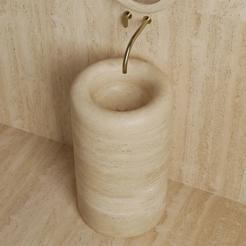 Dream Home Premium Sculptural Column Marble Pedestal Sink Multiple Stone Color Options Luxury Wash Basin - Image 2