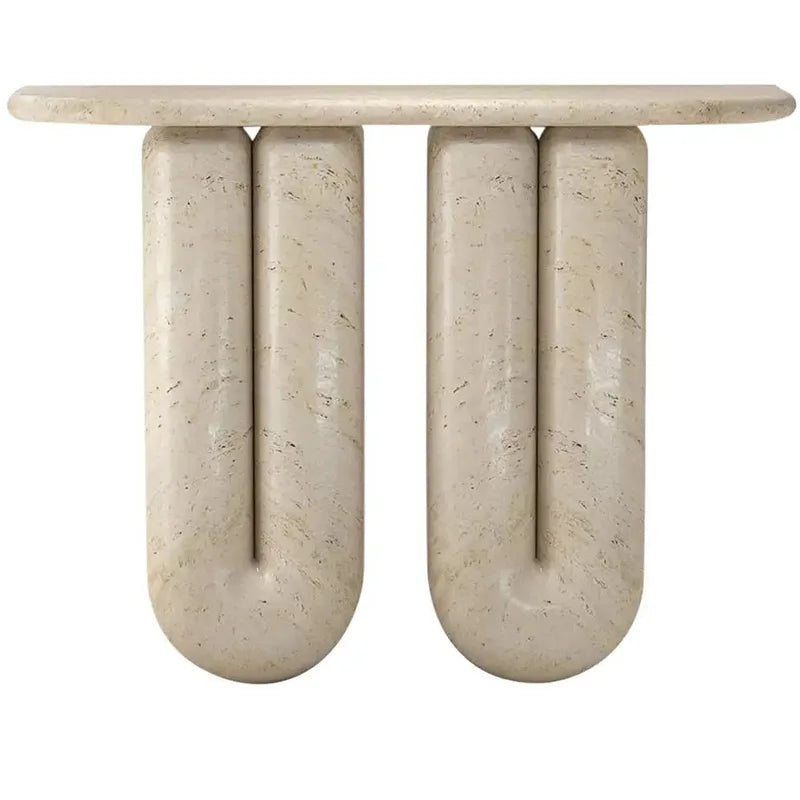 Dream Home Wabi Neutral Travertine Console Table Twin Integrated Loop Support Long Soft Rectangle Top Modern Entry Decor Table - Image 7