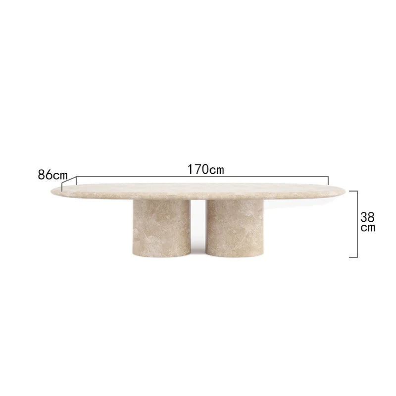 Beige Travertine Marble Coffee Table Ellipse Slab Twin Separate Cylinder Legs Natural Stone Sofa Coffee Table Dream Home - Image 6