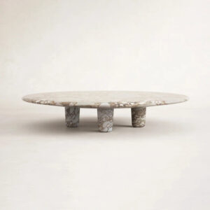Luxury Round Marble Coffee Table Thick Cylinder Legs Elegant Natural Stone Center Table for Modern Living Room Villa Decor