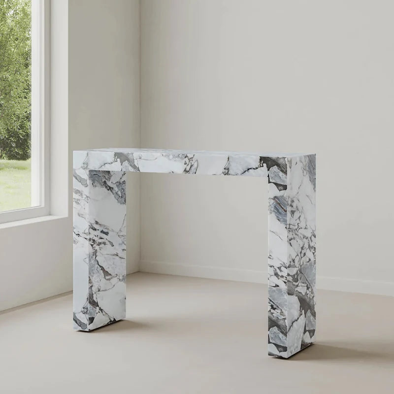 Dream Home Bold Veined Calacatta Marble Console Table All In One U Shaped Thick Slab Minimalist Luxury Entrance Decor Table - Image 2