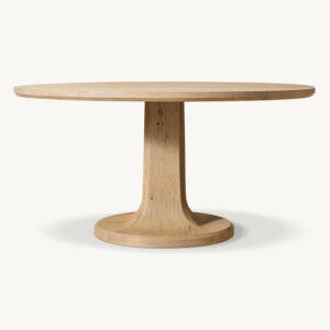 Dream Home Solid Oak Round Dining Table Tapered Flared Pedestal Base Mid Century Wabi Sabi Residential Dining Furniture